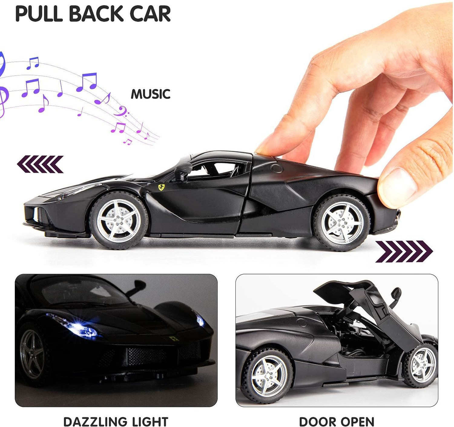 Image of CountryLink 1 /32 Ferrari Race and LaFerrari Toy Car Pull Back Alloy With Openable Doors