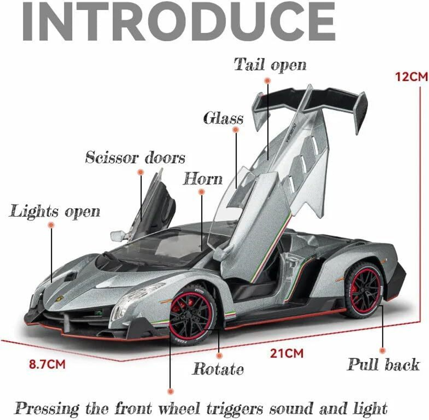 Image of ZHASK Exclusive Alloy Metal Pull Back Die-cast Car 1:24 Big Lamborgini Veneno