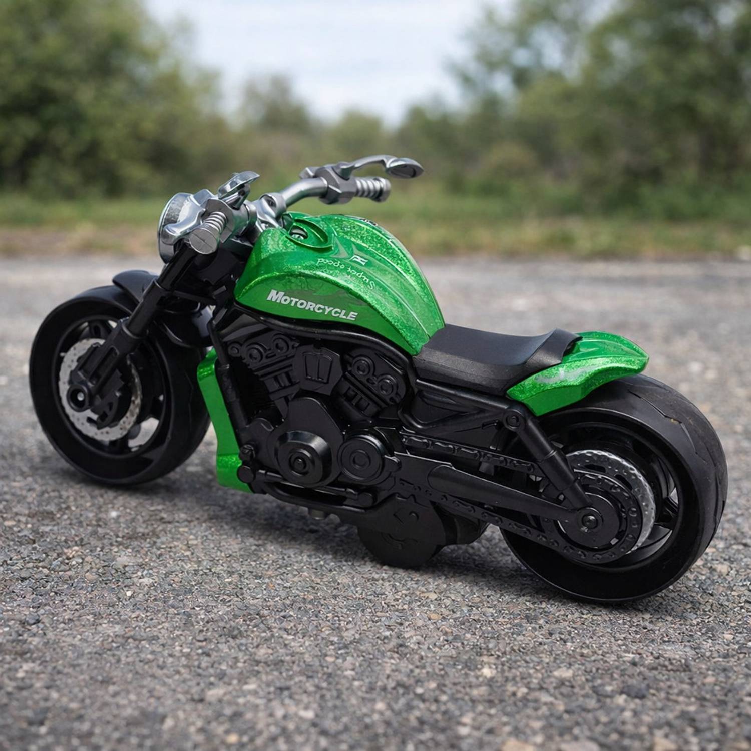 babliduggu Diecast Motorcycle Toy Model – Green Cruiser Miniature Bike, Bike Toy for Kids