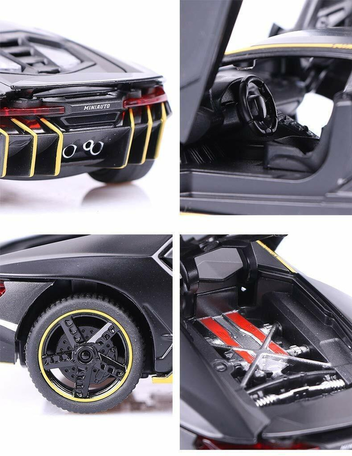 Image of Galactic 1: 32 Alloy Centenario LP 770-4 model Alloy Sports Car Diecast Model Sound and Light Pull Back Cars Toys, Black