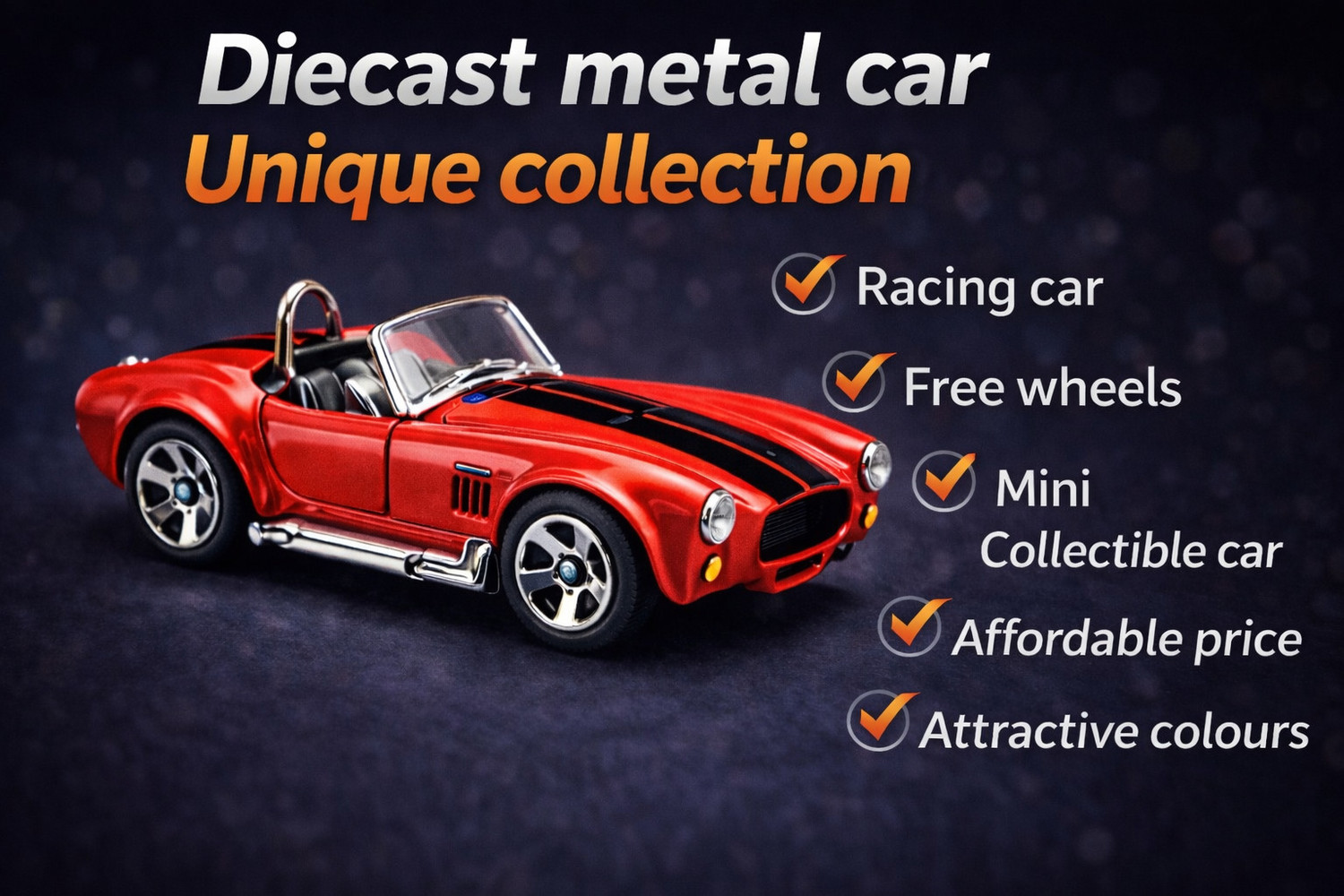 Image of VqueenS 1:64 Scale Shel-by Cobra Die-Cast Metal Car - Free Wheel Mini Toy