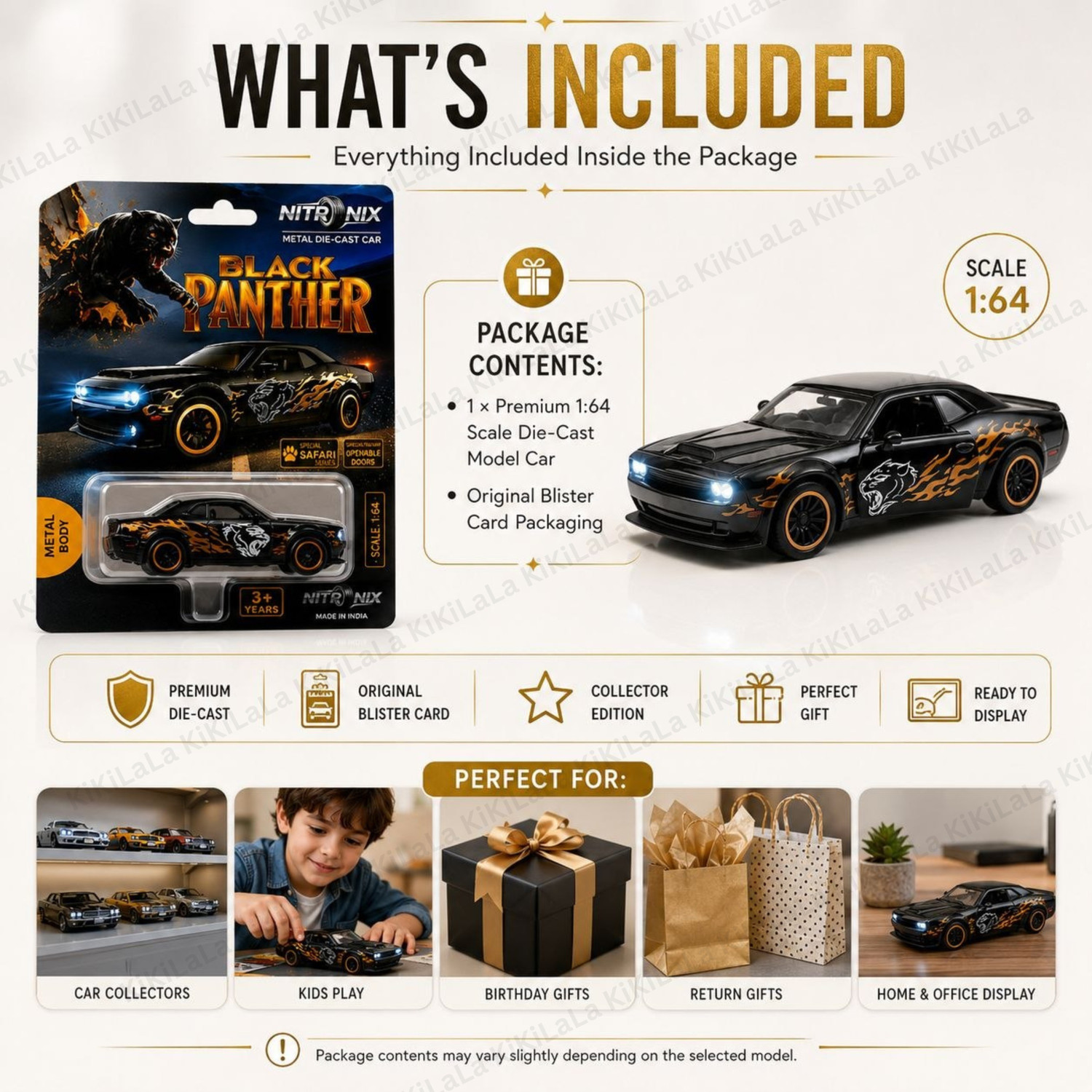 Image of kikilala 1:64 Black Panther Dodge Challenger Car Premium Die Cast Metal Collectible Toy