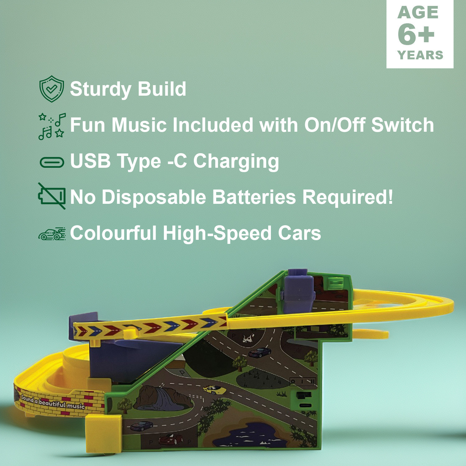 Image of frendo Race n Roll Track set with Lithium Battery | C-Type USB | Track Car for Kids