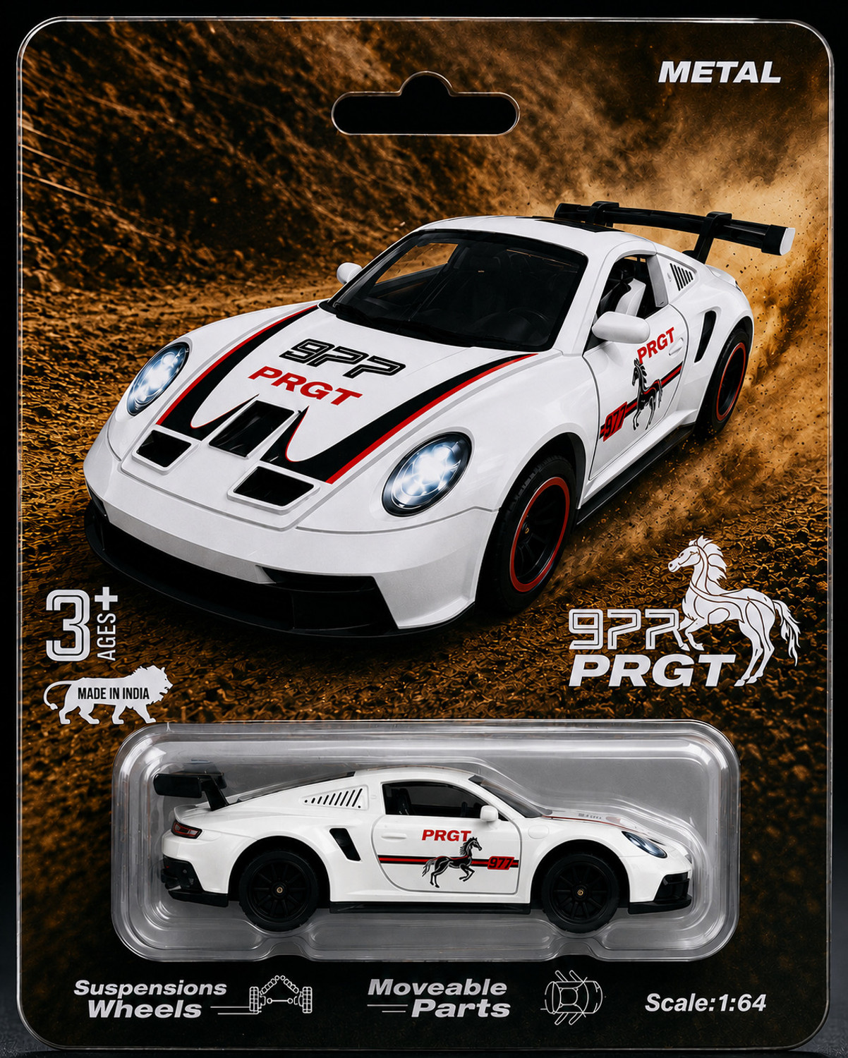 Image of Arizuul Porsche 977 PRGT Sports Racing Car Toy, 1:64 Scale Wheels for Kids