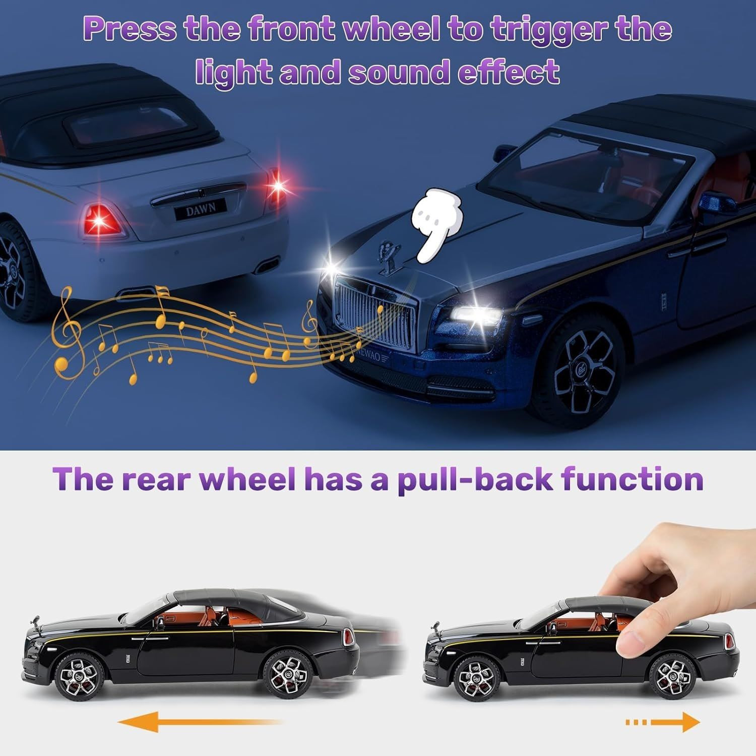 Image of Arizuul 1:24 Rolls Royce Dawn Toy Car Alloy Convertible Sports Car Rolls Royce Toy Car