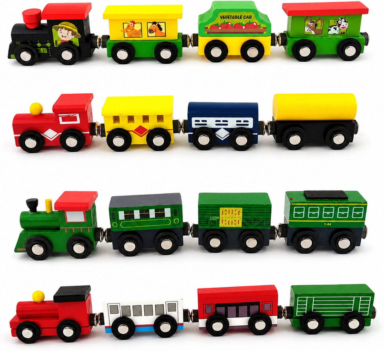 Image of MARA BOMMAI Wooden Magnetic Train Set for Kids, Wooden Toy Train with Coaches (1 Random Set)