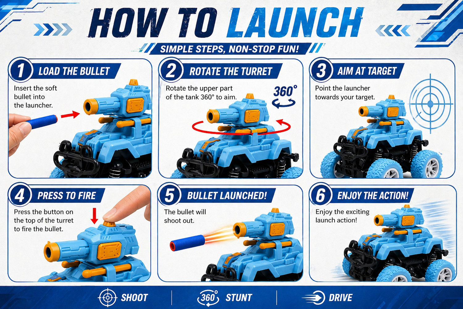 Image of Have Fun Tank Launcher Monster Truck Toy| Bullet Shooting| 360Stunt-Push & Go| Kids Toys
