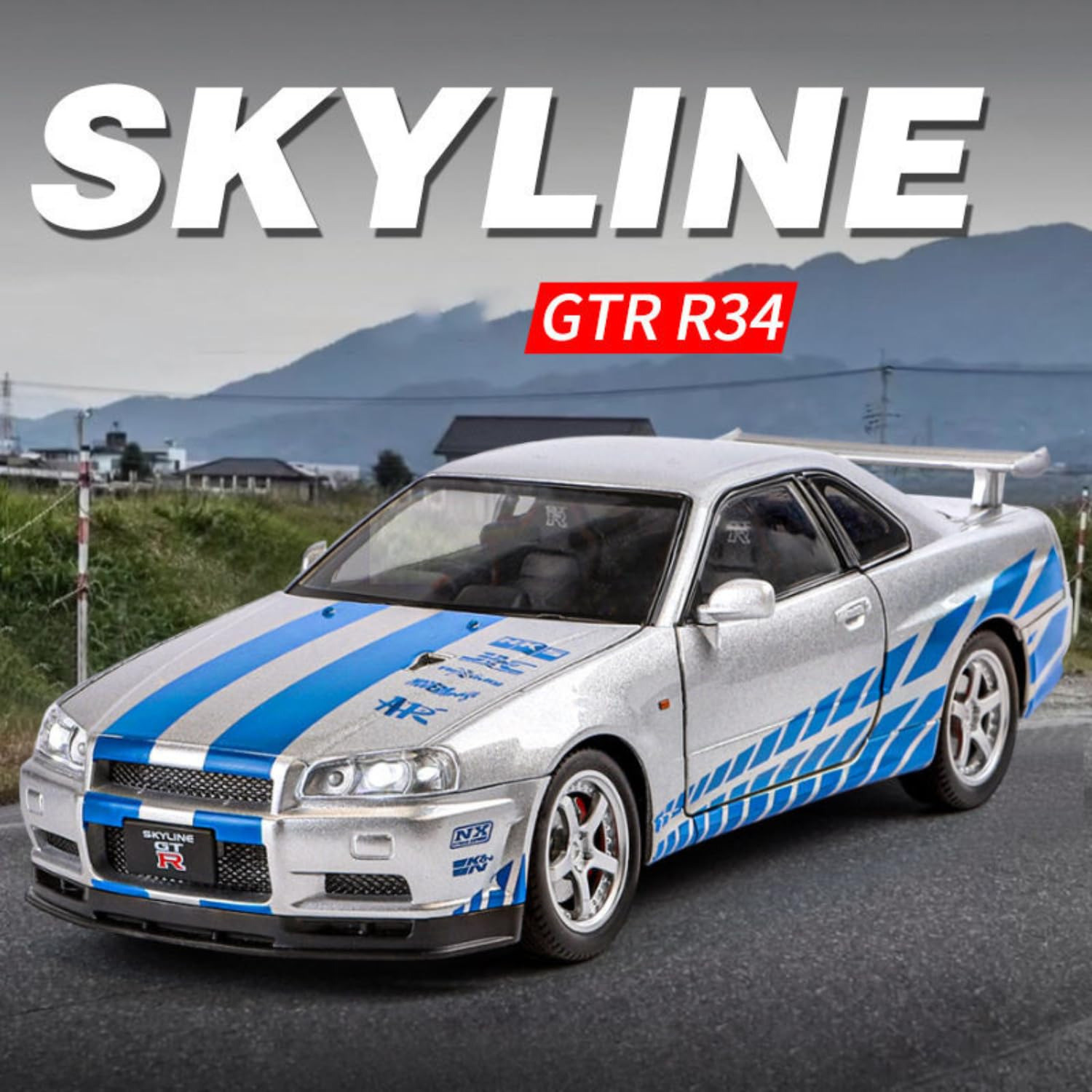 Image of GKNEX 1:32 Nissan GTR Skyline R34 Diecast Car Models Toys Metal Car