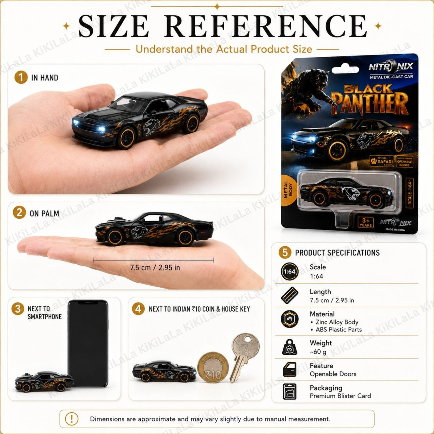 Image of kikilala 1:64 Black Panther Dodge Challenger Car Premium Die Cast Metal Collectible Toy