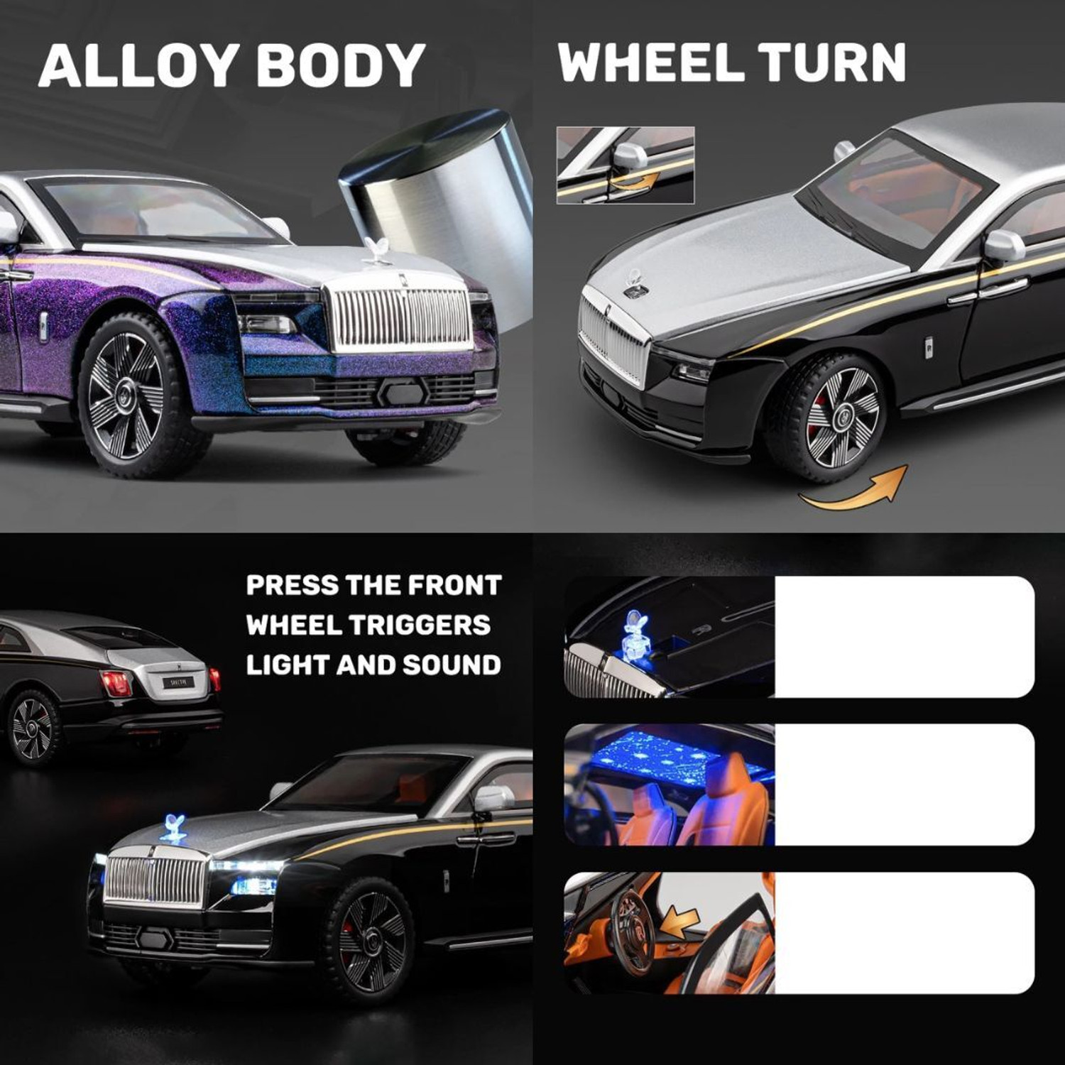 Image of Zuuluzrs New Rolls Royce Spectre Toy Car 1:24 Diecast Scale Model Metal Pull Back Toy car