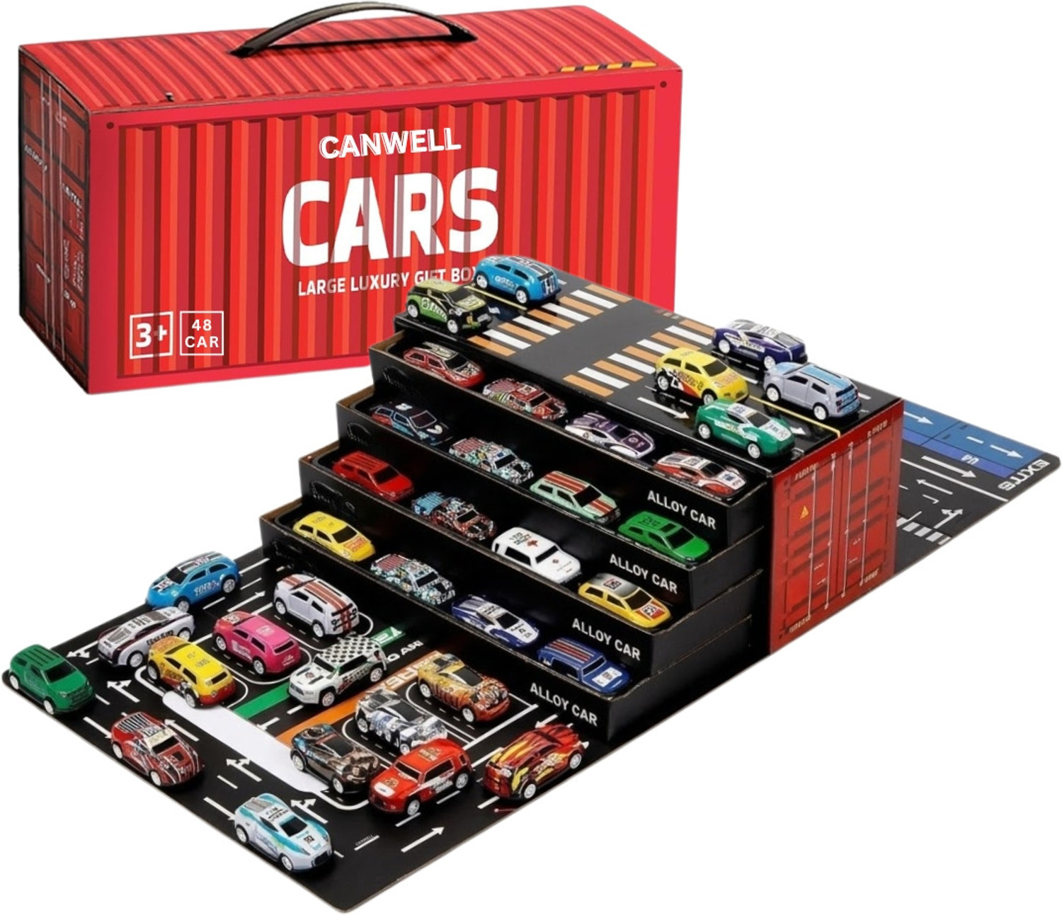 Image of CANWELL Racing 48 Pcs Pull Back Car Set for Kids - Mini Car Container Toy CW485