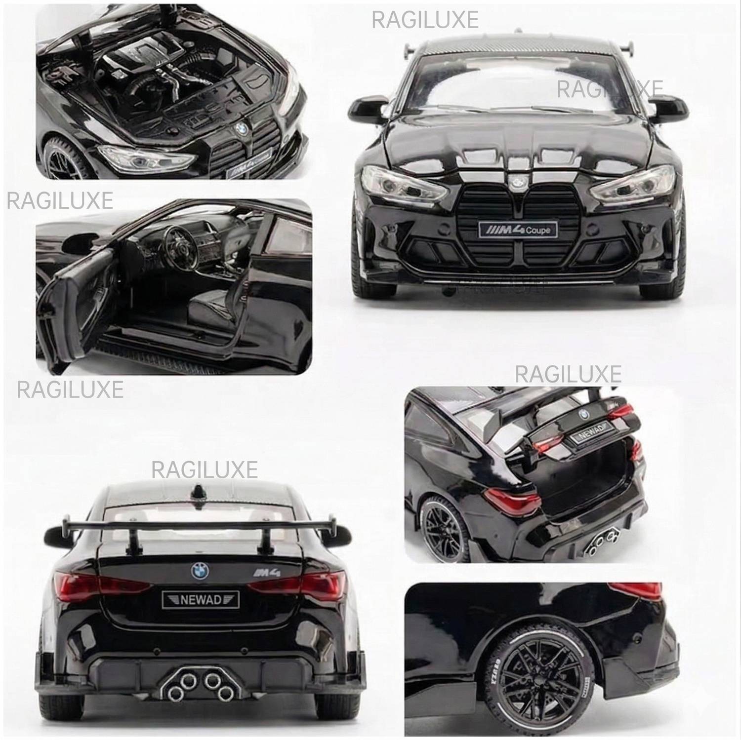 Ragiluxe 1:32 BMW M4 Black Diecast Car - Image 4