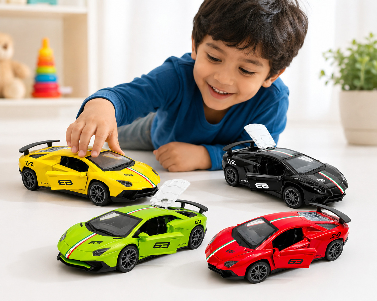 Image of KHASALA BROTHERS lamborghinii Metal Body Openable Doors Bonnet Boot Pull Back Action Kids Diecast (Multicolor, Pack of: 1)