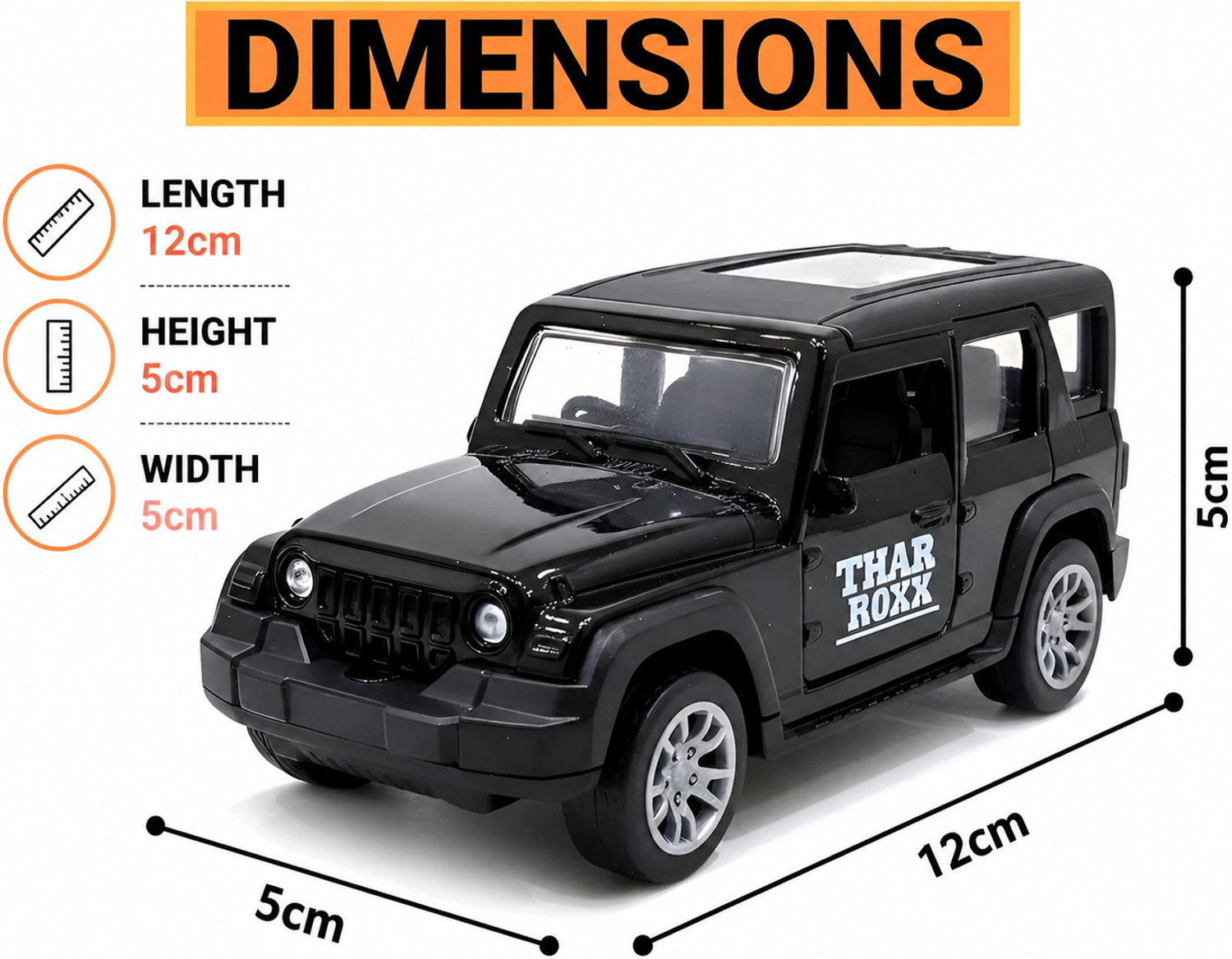Image of Thriveonix Thar Roxx Metal Car Toy 1:32 Scale with Openable Doors, Pull Back Action