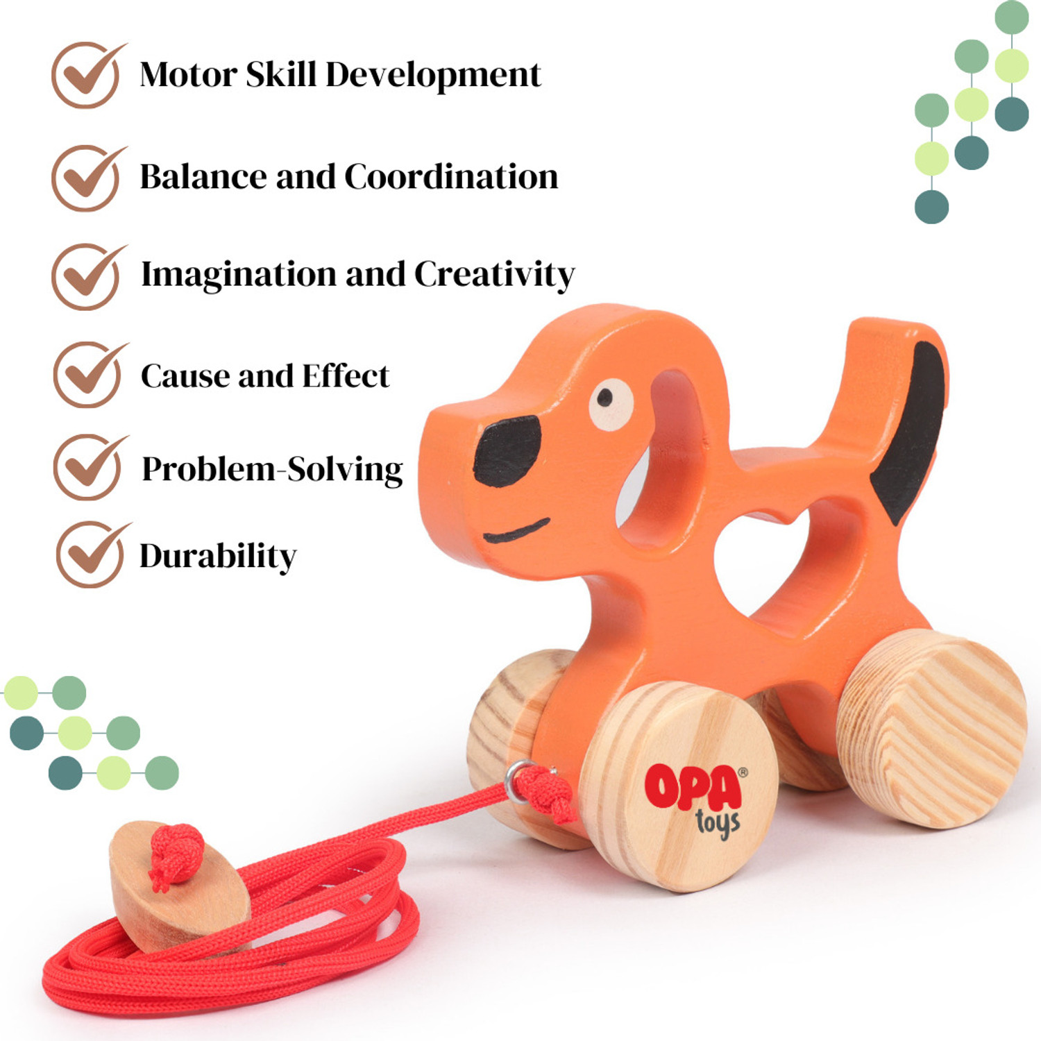 Image of opatoys Wooden Push Toy & Pull Along Toys Jimmy Puppy Toy (Orange, Pack of: 1)
