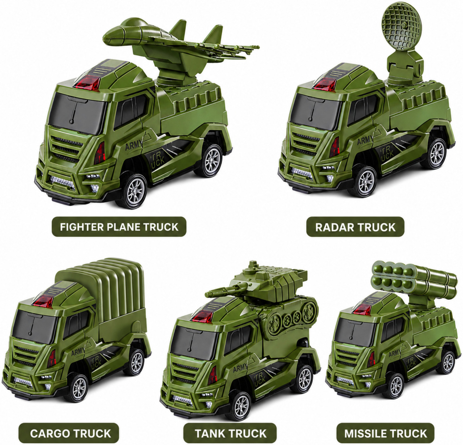 Image of RAD CARTEL Army Fighter Truck Toy Set 5 Pcs Military Vehicle Toys for Kids