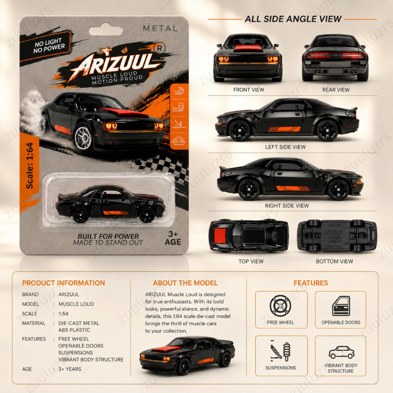 Image of Zuuluzrs Dodge Challenger SRT Hellcat Diecast Collectible Car Toy (Black, Red, Blue, Yellow, Green, Pack of: 1)