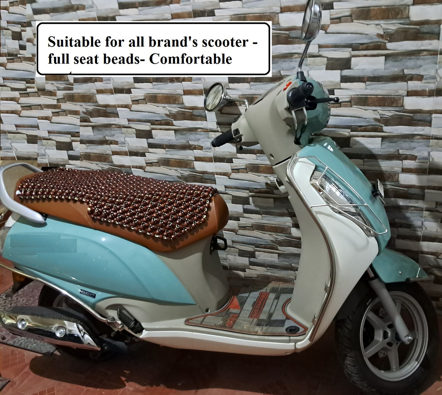 Image of Q1 Beads Wooden Beads Scooter /Scooty Seat Cover for Long Rides Single Bike Seat Cover For Honda, Hero, Suzuki, TVS, Yamaha, NA Activa, Access, S1, S1 Pro, Wego, Vespa, Aviator, Fascino, Jupiter, Pleasure, Ray, SS 125