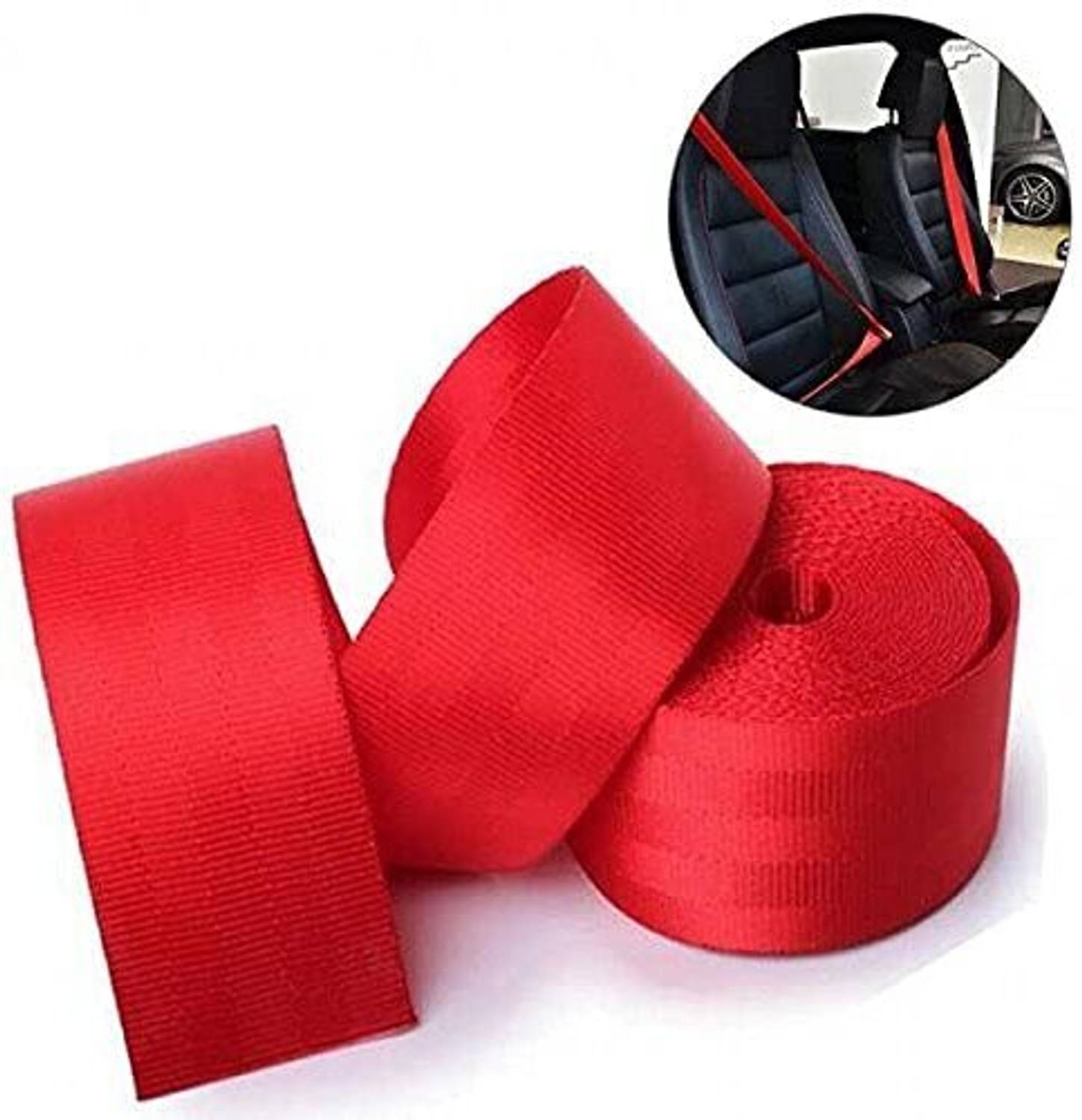 Auto MT RED 3.6M -1PC Car Seat Belt Webbing Safety Seat Belt Nylon Kit Spring Leaf
