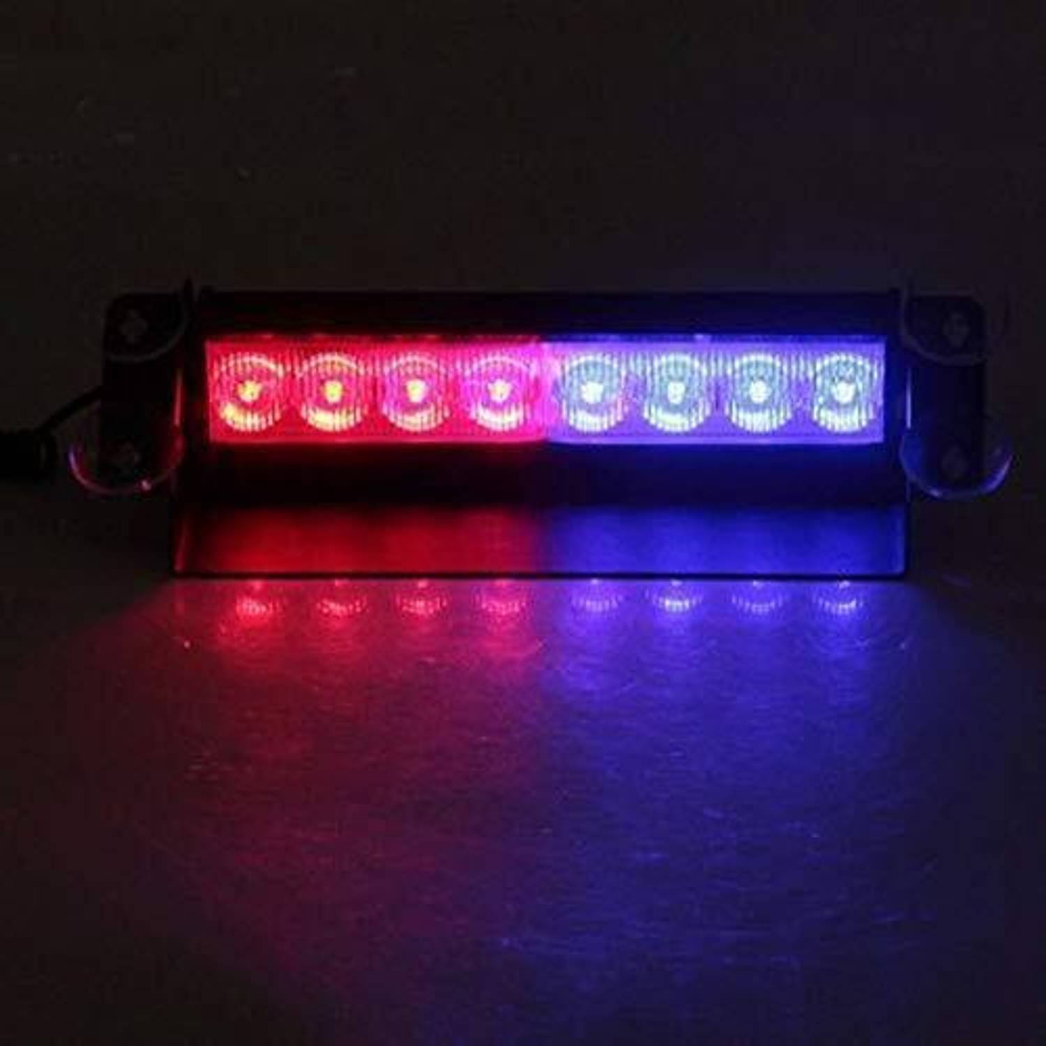Auto MT Red Blue 8-LED Car Dashboard Police Light Flasher 3 Modes For All Cars. Spring Leaf