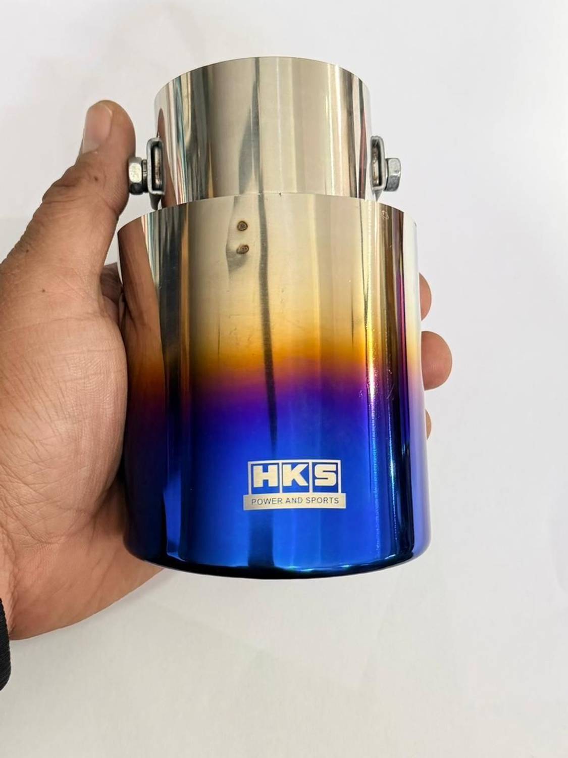 Auto MT HKS SINGLE ROUND TIP 1PC BLUE Stainless STEEL Silencer Tip Car Exhaust Spring Leaf