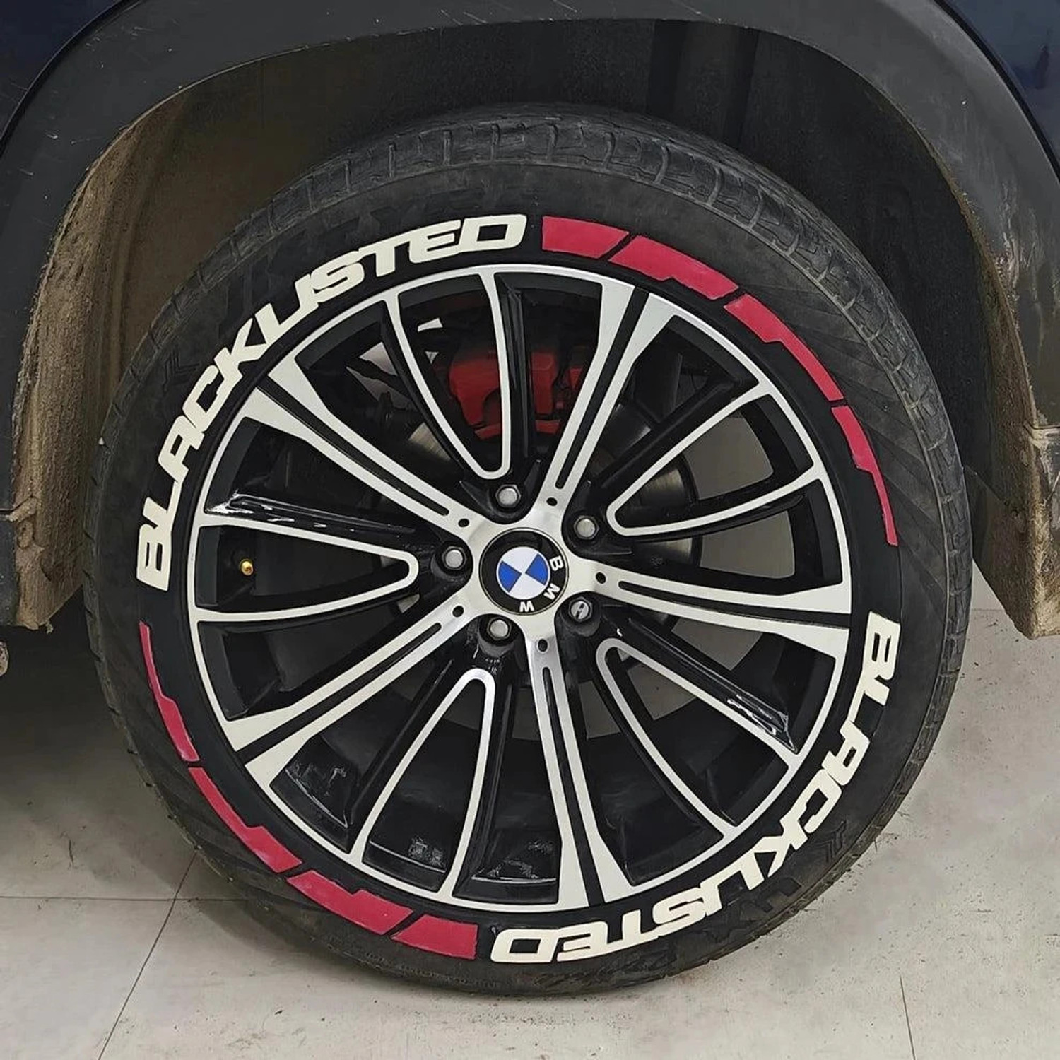 Image of Auto MT White-Red Blacklisted Tyre Sticker Permanent Rubber for 4 Tyre Tire Sticker Car Flywheel