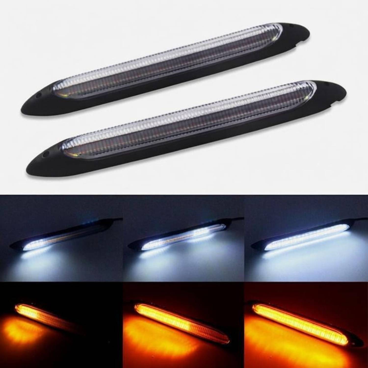 Auto MT 2pc, White-Yellow LED Daytime Running 12V (15.5 cm) D1 DRL Universal car Spring Leaf