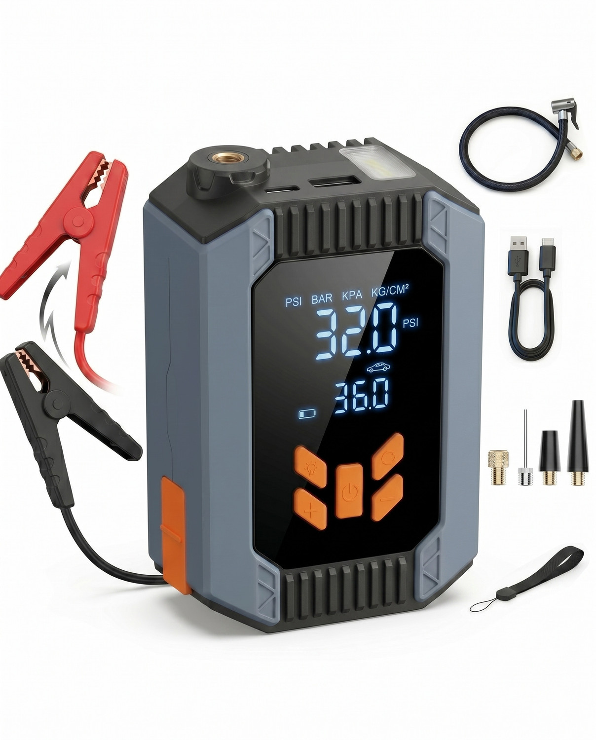 Image of inveXo 2-IN-1 Car Jump Starter & 150PSI Tyre Inflator, 12000mAh, 600A, Flashlight Vehicle Starter Motor