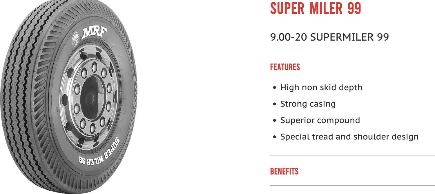 Image of MRF 9.00-20 supermiler99(tube in the package) 4 Wheeler Tyre
