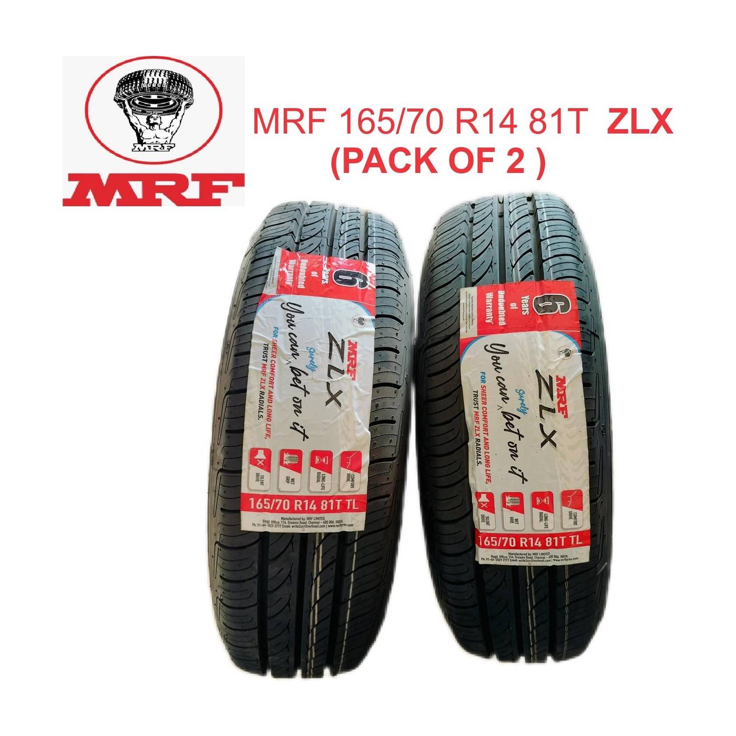 MRF 165/70 R14 81T ZLX ( PACK OF 2 ) LUXURY TYRE 4 Wheeler Tyre