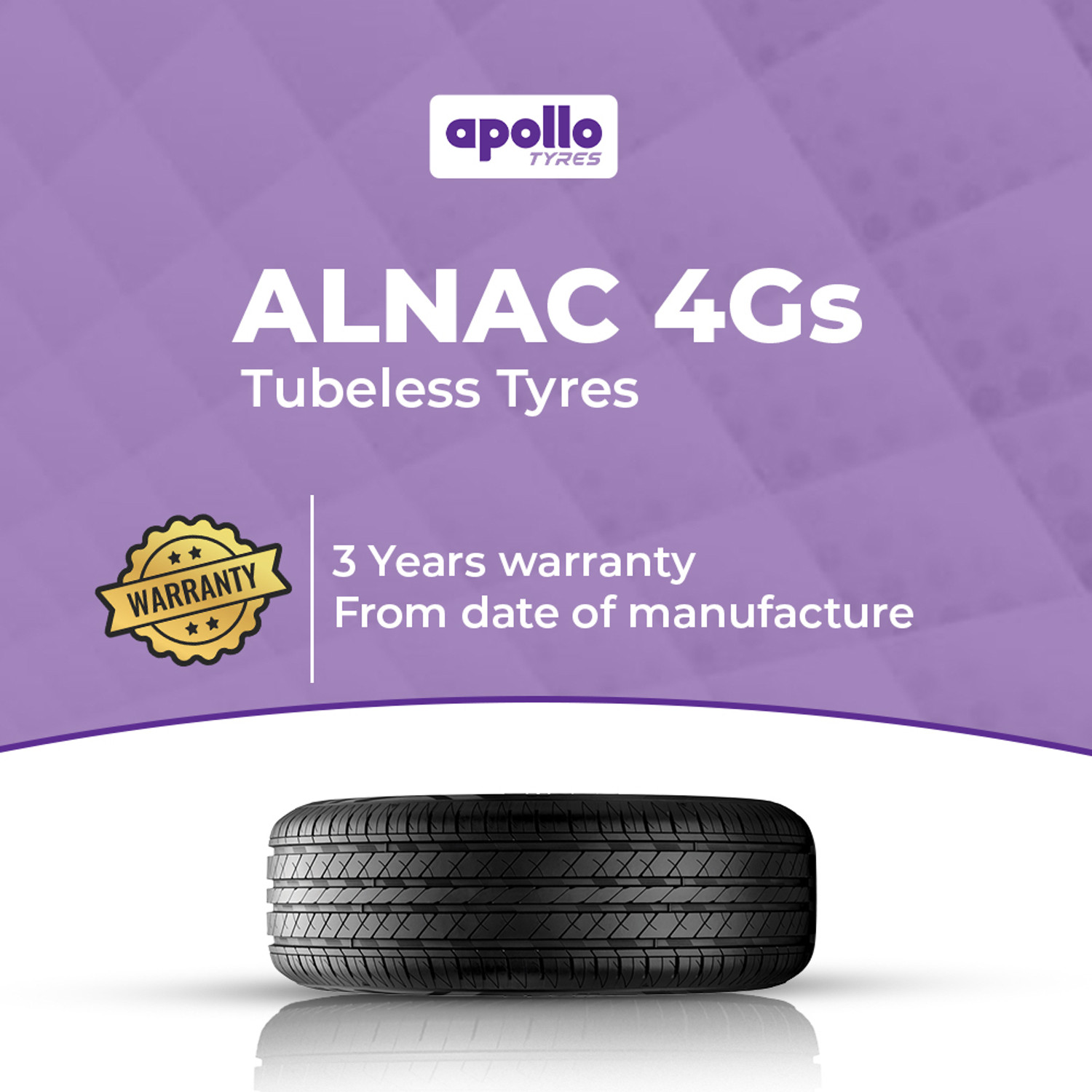 Image of Apollo 195 /55 R16 87 H ALNAC 4G TL 4 Wheeler Tyre