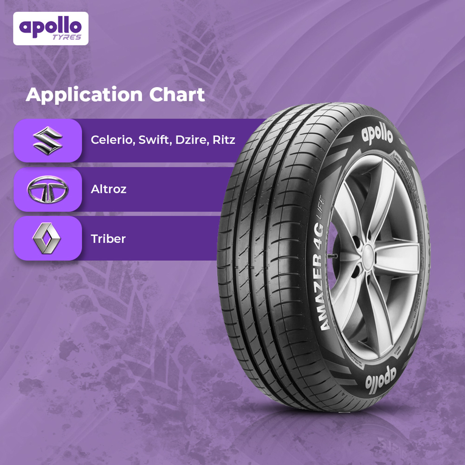 Image of Apollo 75 T Amazer 4G Life 4 Wheeler Tyre