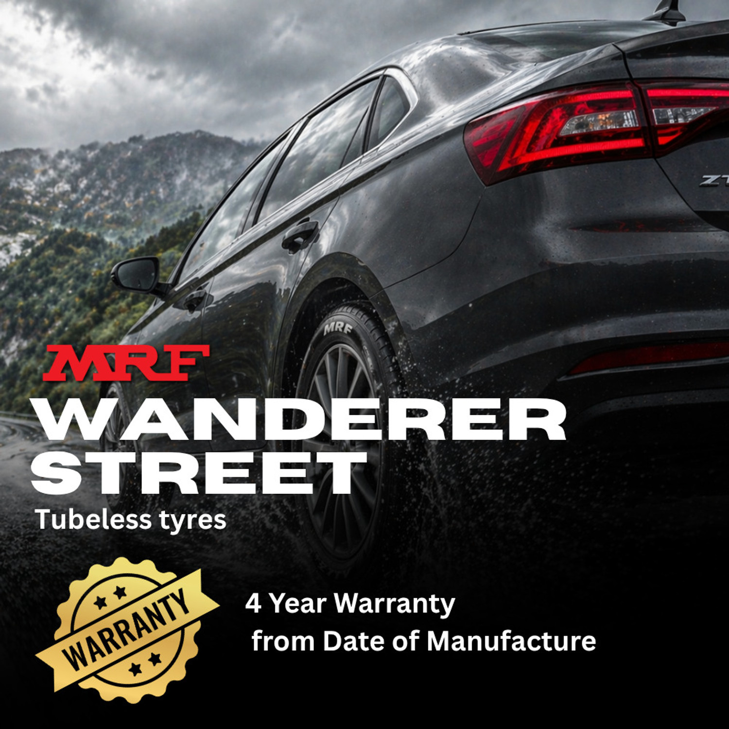 Image of MRF 175 /70R14 84T ZVTV TUBE LESS TYRE 4 Wheeler Tyre