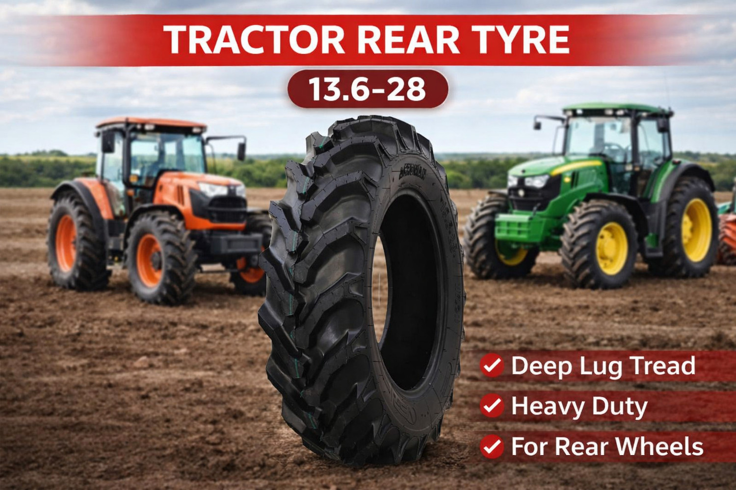 Image of vsr 13.6-28 duroad balwan tractor tyre (no tube in the package) 4 Wheeler Tyre
