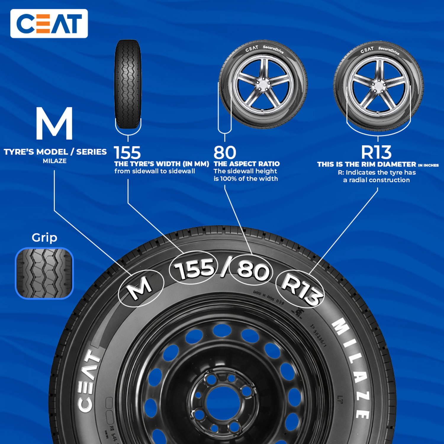 Image of CEAT 155R13 Milaze LT TL 8PR 4 Wheeler Tyre