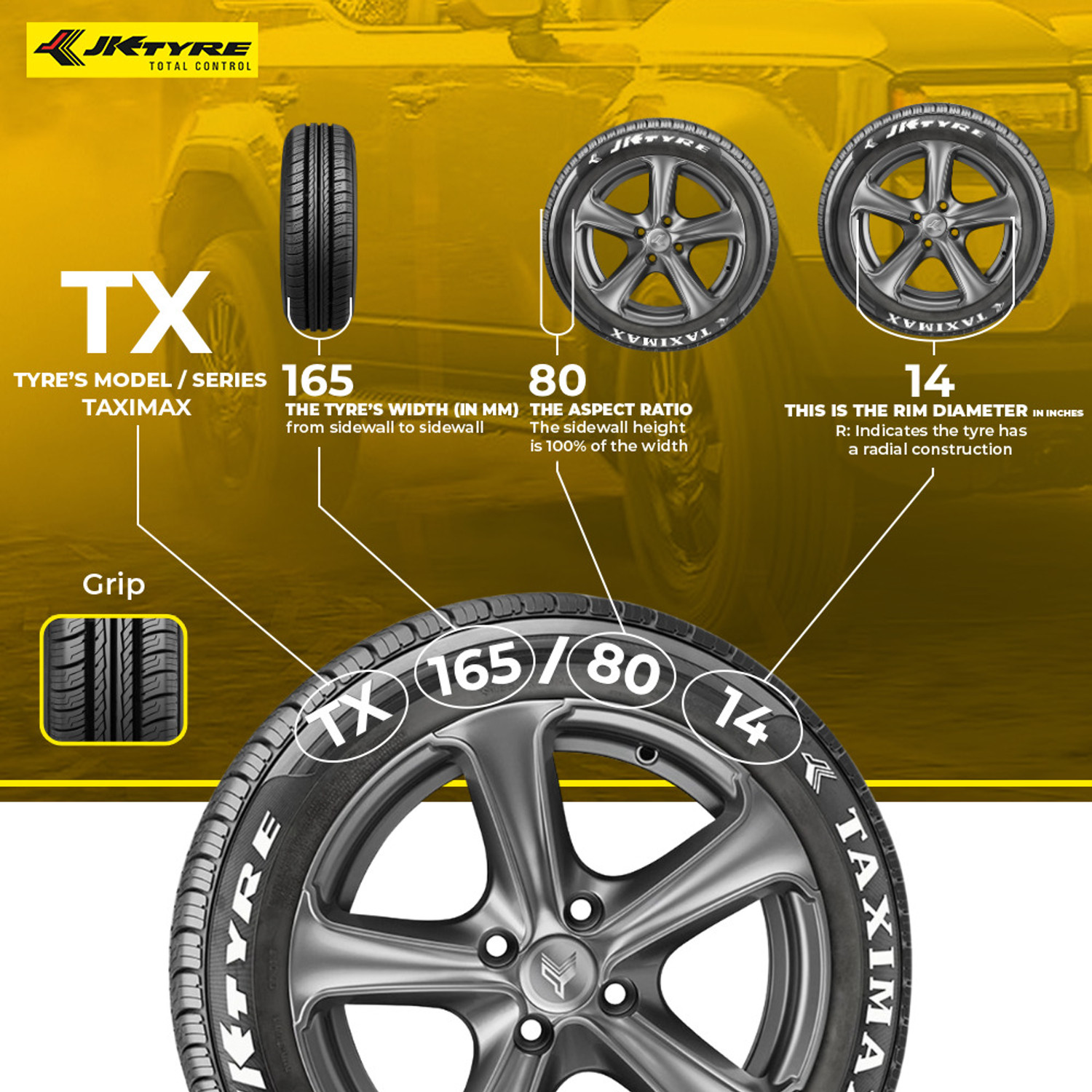 Image of JK TYRE 165 /80 R14 4 Wheeler Tyre