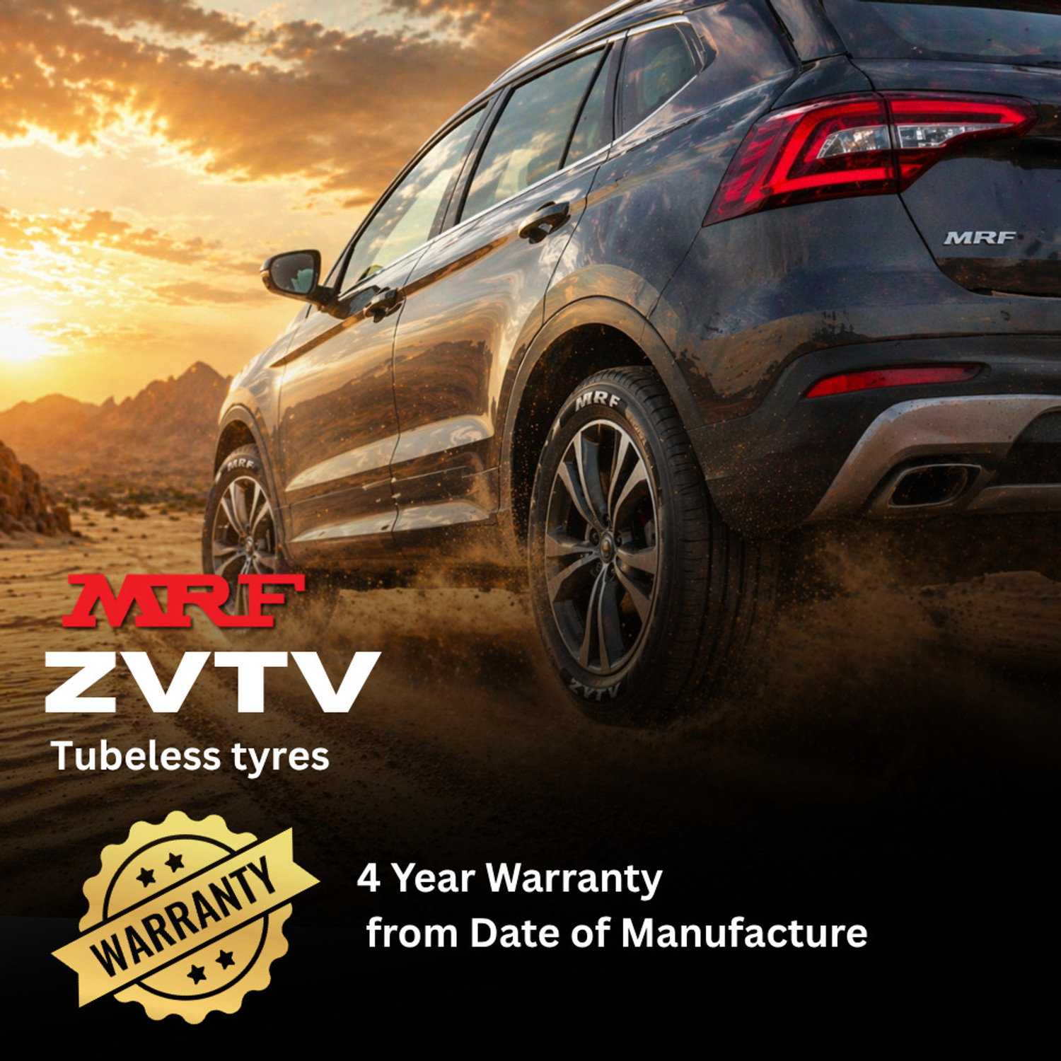 Image of MRF 185 /60R15 84H ZVTV TUBE LESS 4 Wheeler Tyre