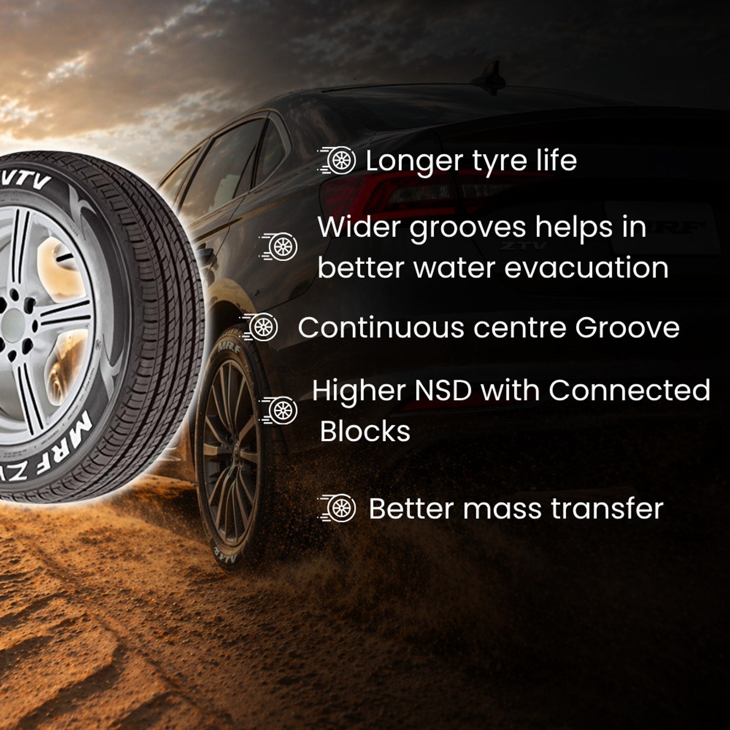 Image of MRF 175 /70R14 84T ZVTV TUBE LESS TYRE 4 Wheeler Tyre