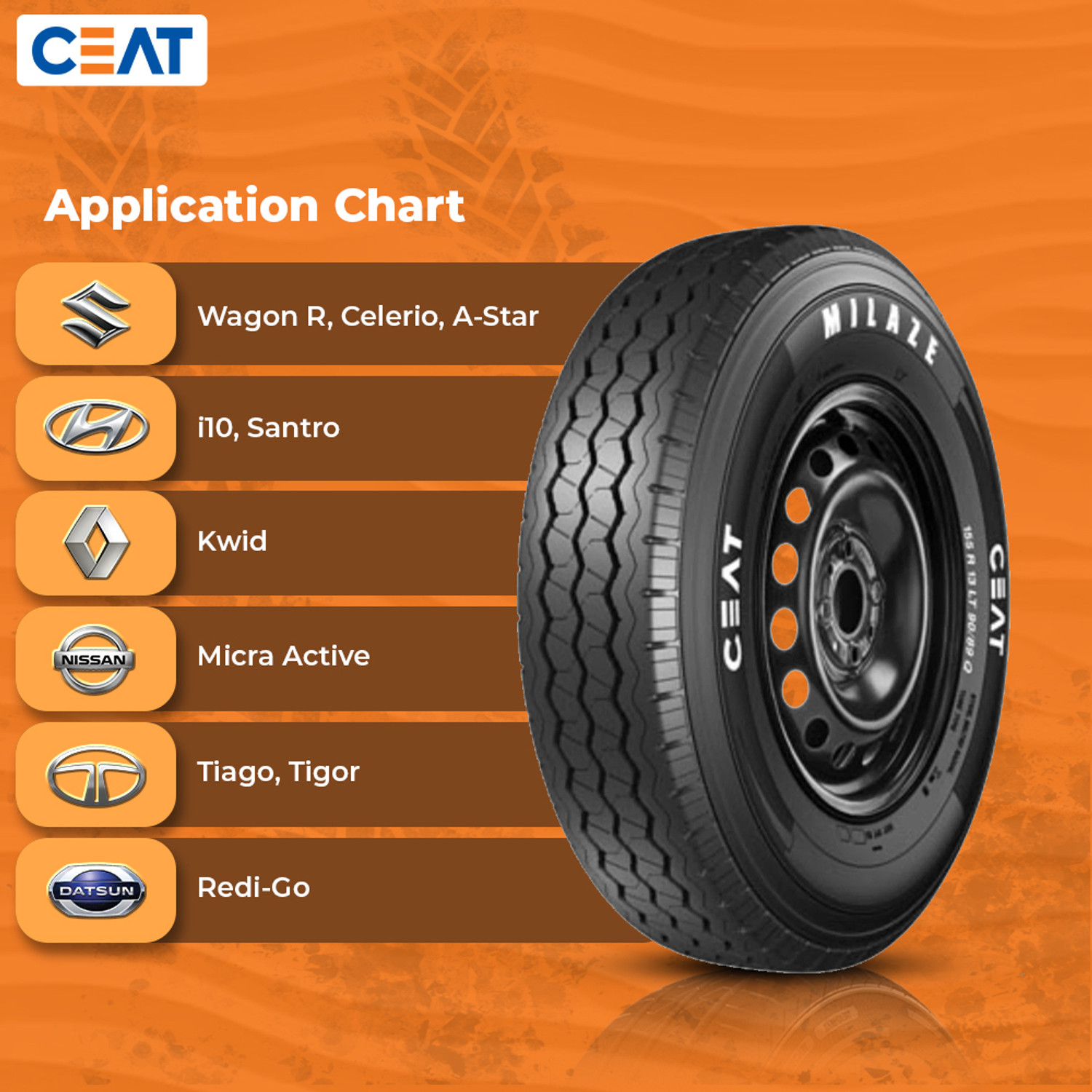 Image of CEAT 155R13 Milaze LT TL 8PR 4 Wheeler Tyre