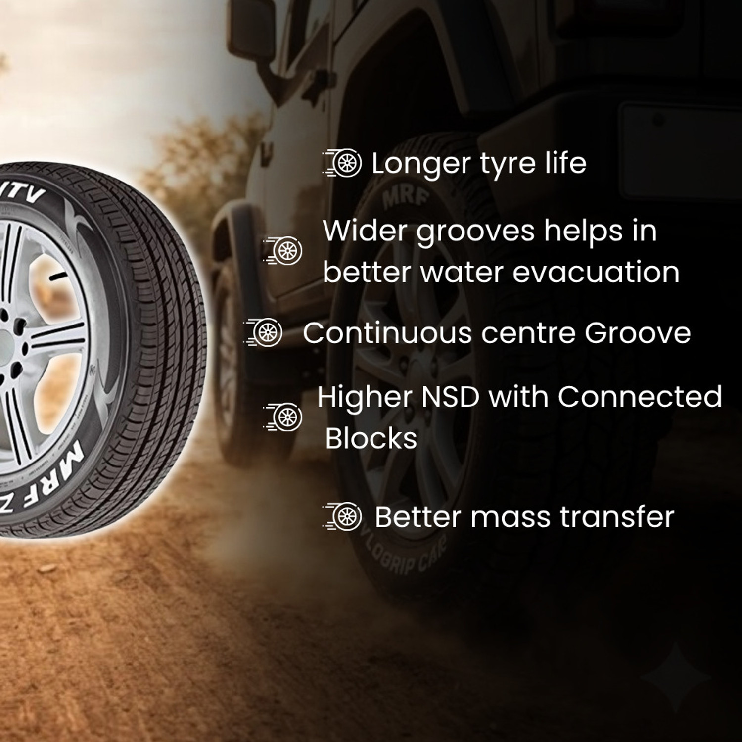 Image of MRF 165 /65R14 79H ZVTV TUBE LESS CAR TYRE 4 Wheeler Tyre