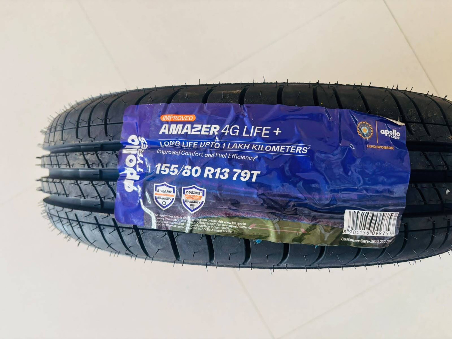 Image of Apollo 155 /80R13 79T AMAZER 4G LIFE+ TUBELESS TYRE 4 Wheeler Tyre