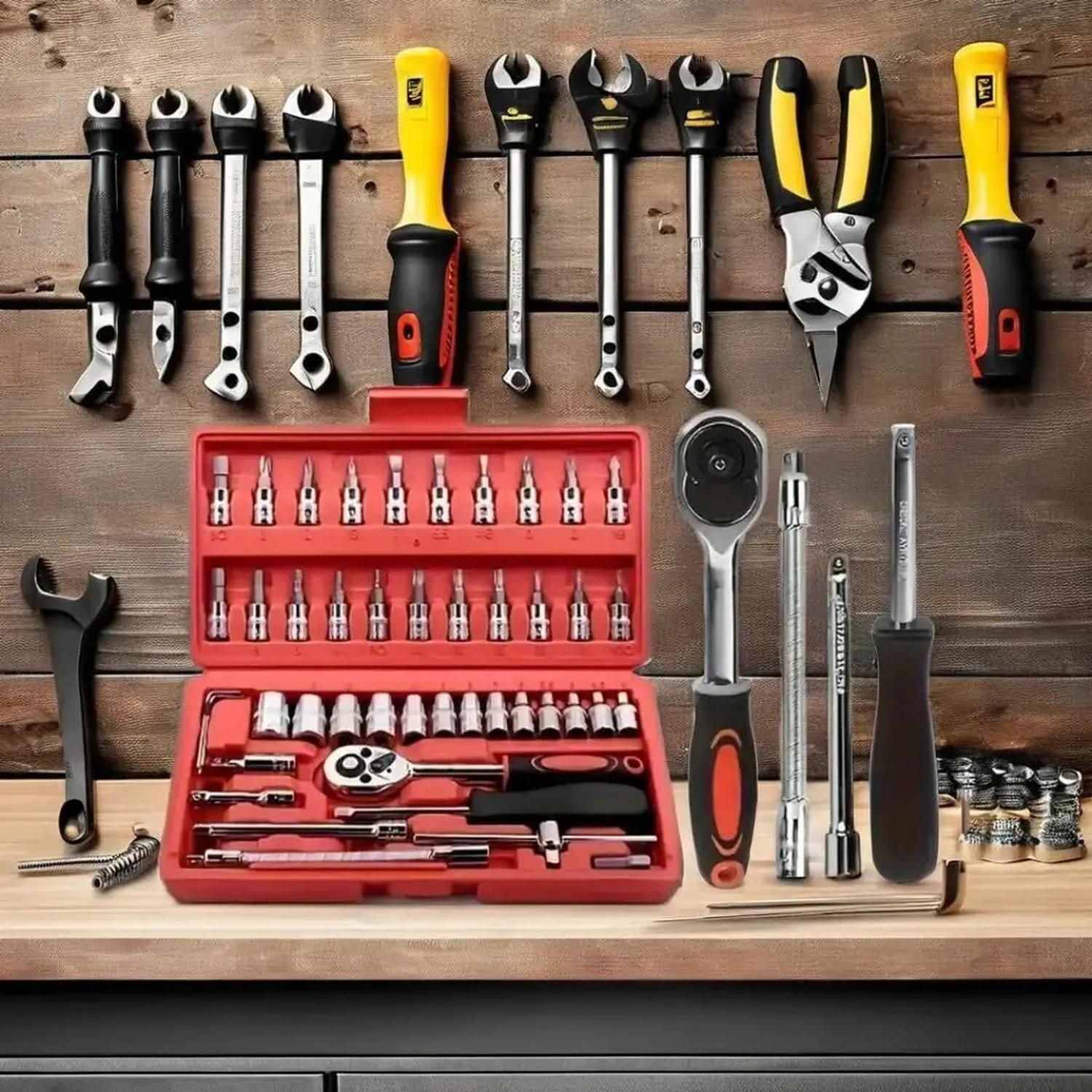 Image of XBEY 46 in 1 Pcs Tool Kit with Screwdriver & Socket Set Vehicle Tool Kit