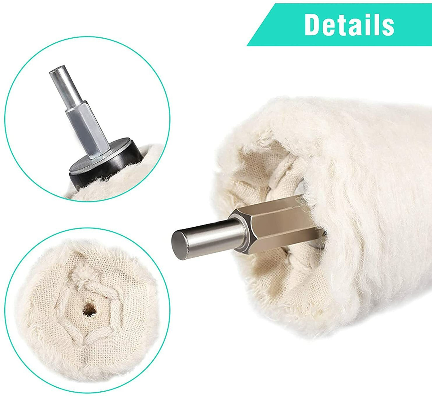 Image of PROBEROS Car Polish Kit,6 Pcs White Polishing Buffing Wheel, Conical /Column /Mushroom Vehicle Tool Roll