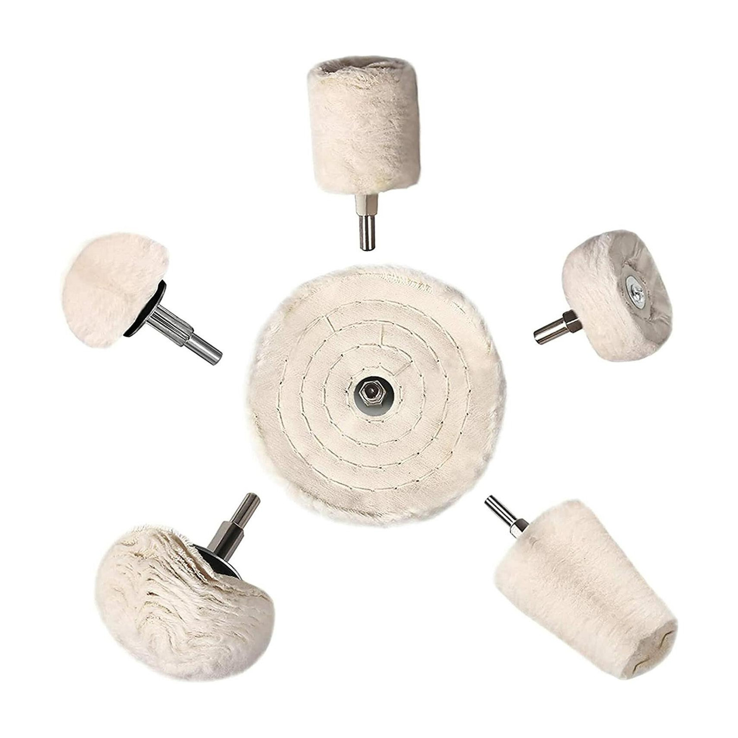 Image of PROBEROS Car Polish Kit,6 Pcs White Polishing Buffing Wheel, Conical /Column /Mushroom Vehicle Tool Roll