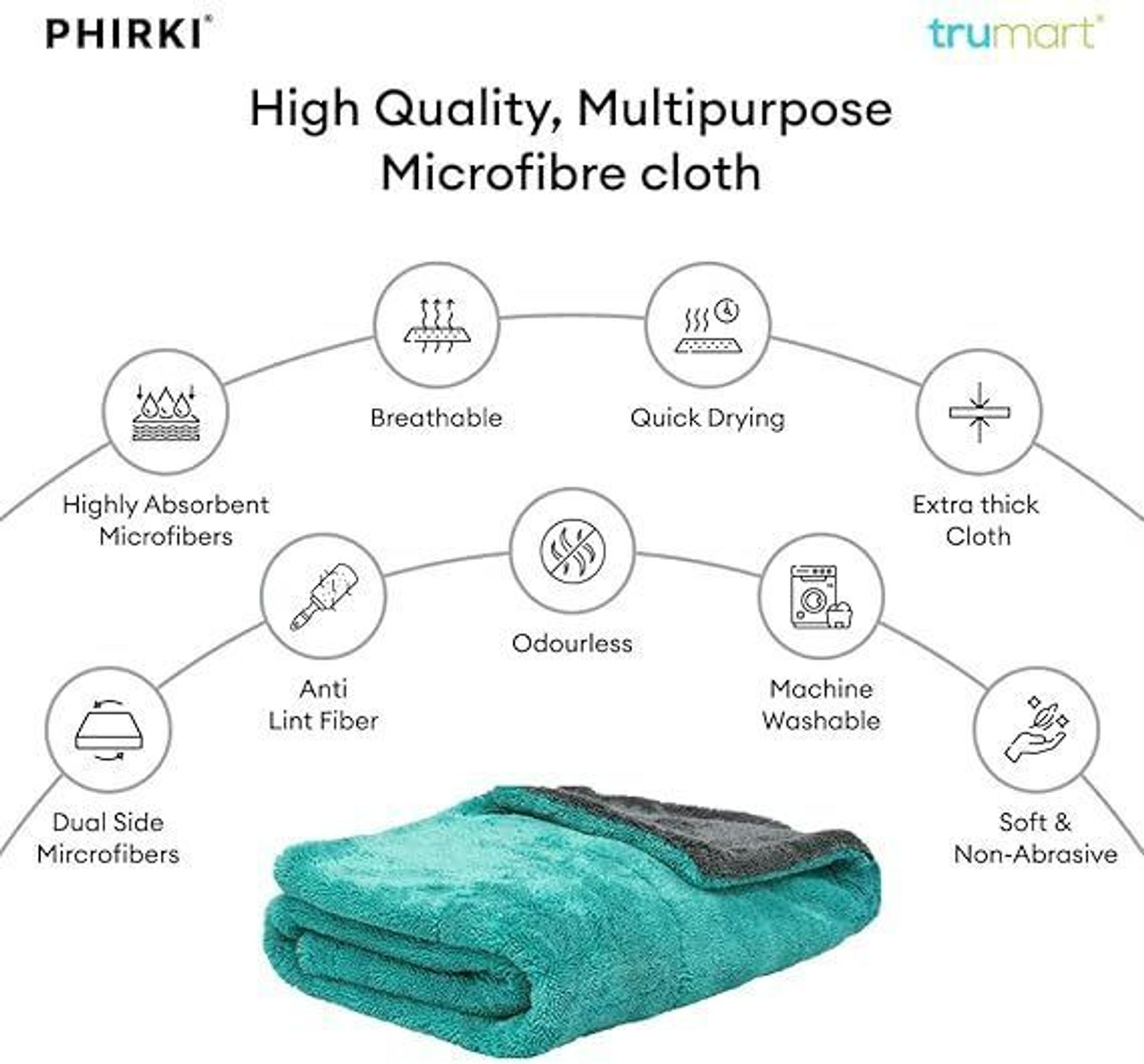Image of Phirki 1200 GSM Cloth 40x40 cm for Car, Kitchen & Home Cleaning Microfiber Vehicle Washing Cloth