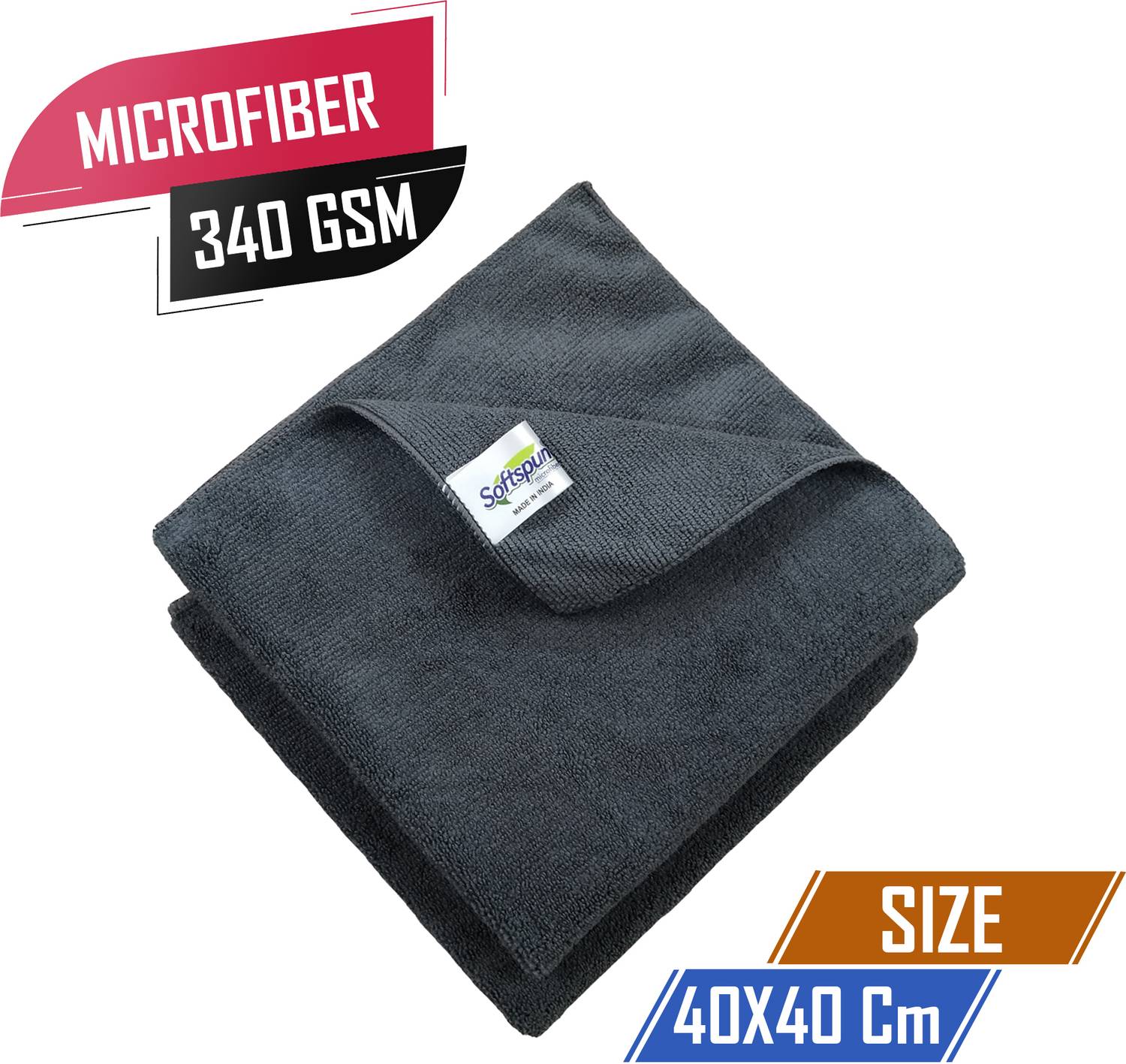 SOFTSPUN Microfiber Vehicle Washing Cloth (Pack Of 2, 340 GSM)