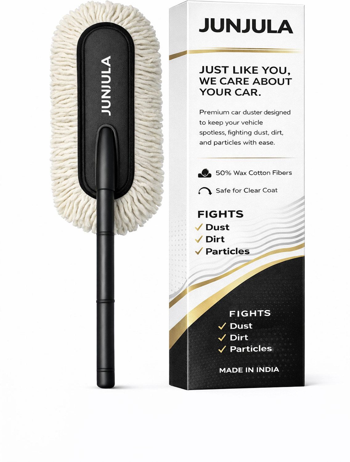 Image of JUNJULA Microfiber Car Duster with Handle - Scratch-Free Dust Cleaning Brush J52642 Vehicle Interior Cleaner