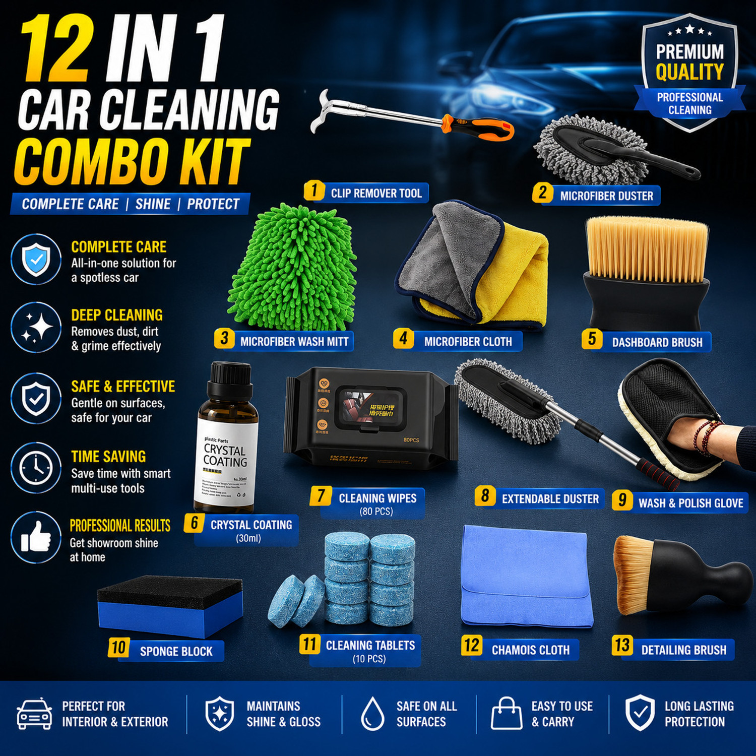 Image of ORIDOR Big Brush-Duster,Coating,Tablet,Gloves,Towel(2),Duster,Stone Remover,Wipes,Mitt Combo