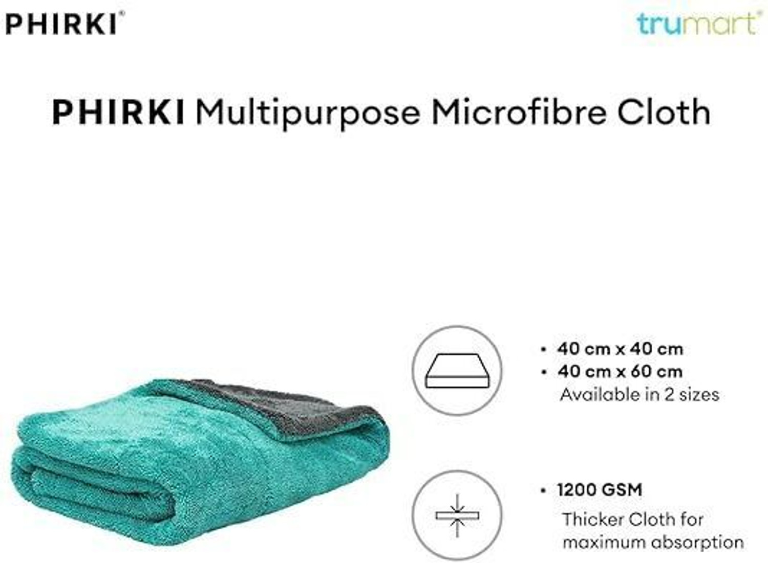 Image of Phirki 1200 GSM Cloth 40x40 cm for Car, Kitchen & Home Cleaning Microfiber Vehicle Washing Cloth