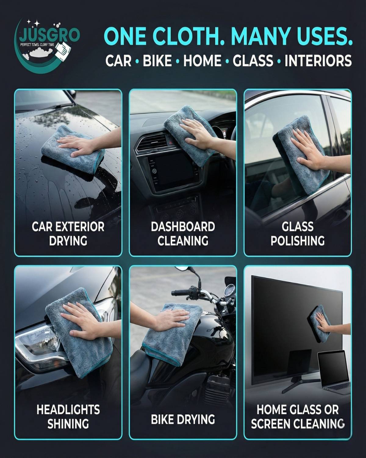 JusGro Microfiber Vehicle Washing Cloth Pack of 1 - Image 4